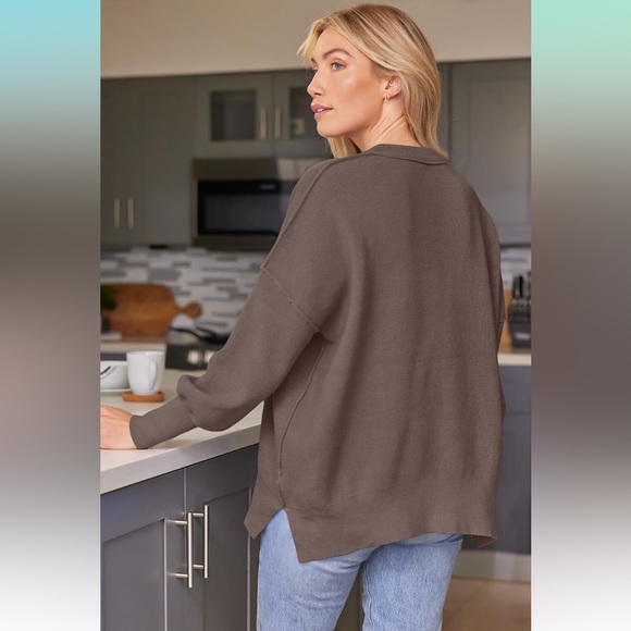 Women's Oversized Batwing Sweater Fall Crewneck Knit Side Slit Pullover Cozy 3X - Picture 3 of 16